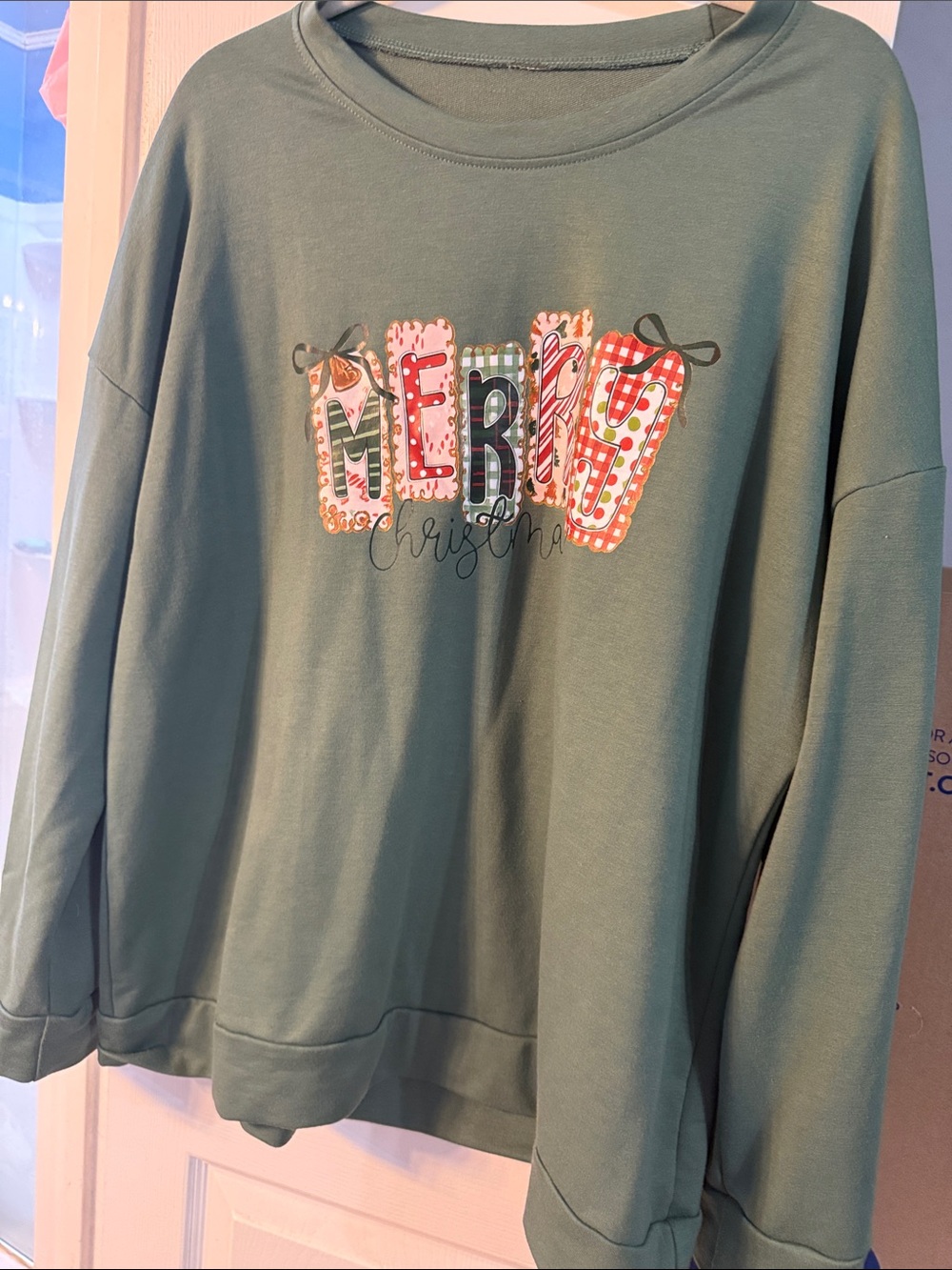 Merry Christmas Graphic Sweatshirt - Sage Green